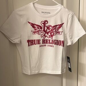 True Religion Kids Tee with Red Logo on White